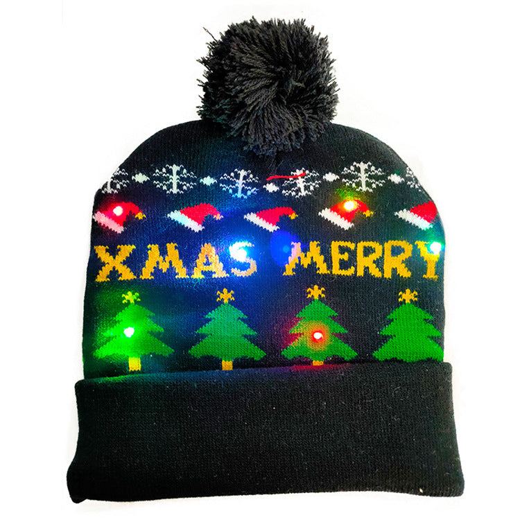 LED Christmas Hat Sweater Knitted Beanie Christmas Light Up Knitted Hat Christmas Gift  Kids Xmas New Year Decorations