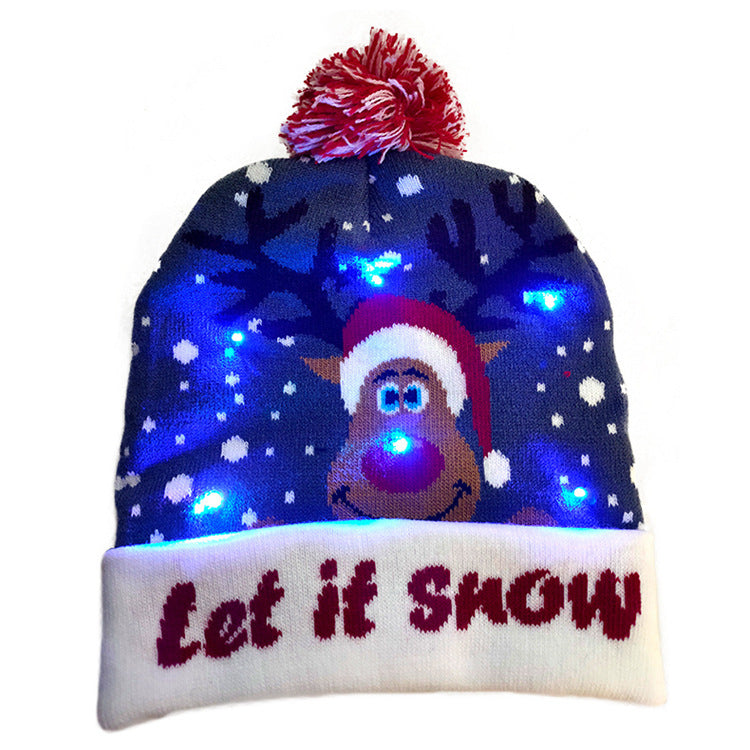 LED Christmas Hat Sweater Knitted Beanie Christmas Light Up Knitted Hat Christmas Gift  Kids Xmas New Year Decorations