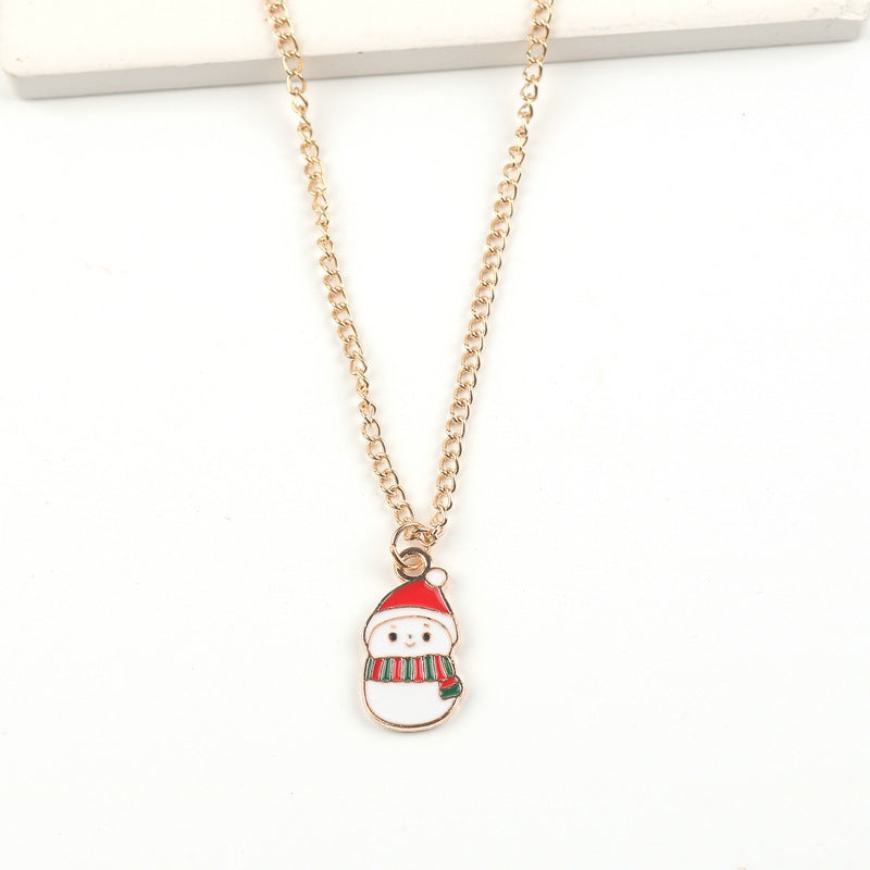 Christmas Necklace Cute Cartoon Santa Claus Snowman Elk Pendant Necklace Xmas New Year Festival Ear Jewelry Gifts