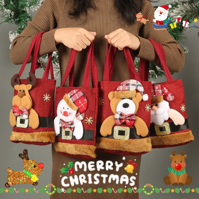 Christmas Candy Gift Tote Bag For Kids Funny Creative Santa Claus Elk Snowman Bear Handbag Small Christmas Tree Decoration Bags