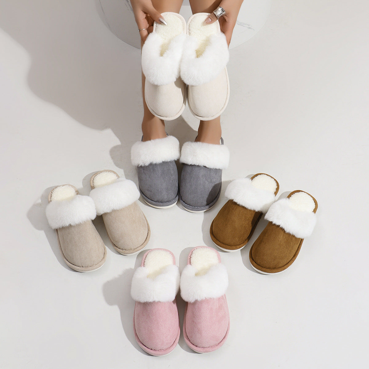 Winter Warm Plush Slippers Home Indoor Non-slip Bedroom Floor Soft Fuzzy Slipper For Couple Fashion Solid House Shoes