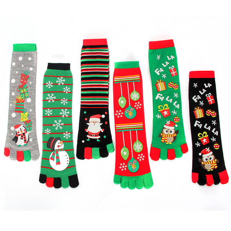 Cute Christmas Five-finger Socks Winter Elastic Sweat-absorbent Split-toe Socks For Women